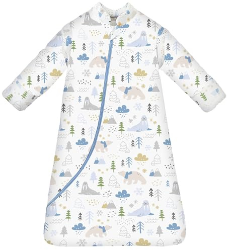 Chilsuessy Baby Schlafsack Winter 3.5 Tog Kinder Schlafsack Ganzjahres Schlafsäcke Jungen Mädchen Schlafsack für Kleinkinder Neugeborene, Eisbärenpark/3.5 Tog, L (90-105 cm)