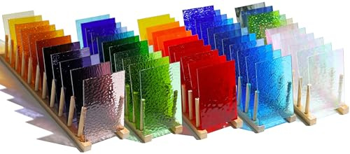 CHICSHIS 50 pièces de feuilles de verre teinté transparent pour l'artisanat, 10,2 cm x 15,2 cm, textures et couleurs assorties, pack de verre de cathédrale pour mosaïque, carreaux de verre brillants