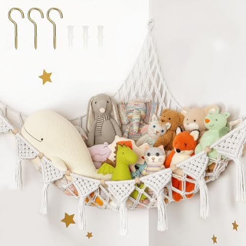 Zyiphor Kuscheltier Netz zum Aufhängen Kuscheltier Hängematte, Boho Makramee Stofftier Aufbewahrung Hängend aufbewahrung kuscheltiere für Kinderzimmer Deko