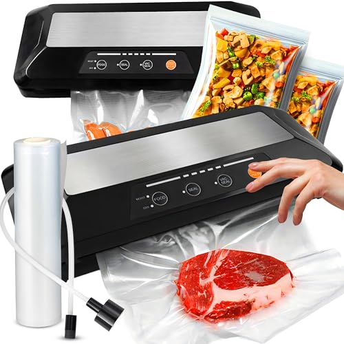Retoo Vakuumierer, 60 kPa, Maximale Breite 30 cm, 110W, 5 Staubsaugerbeutel | DRY/MOIST, SEAL und VAC/SEAL, integrierter Cutter, 6–12 Sek. Versiegelungszeit, 5 Folienrollen, Vakuumschlauch