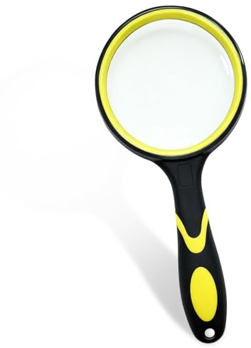 AskBed Premium 10X Magnifying Glass with Large 3 Inch (75mm) Lens - Ideal for Kids, Seniors, Close Work, Reading - Loupe Magnifier with Rubber Handle and Hole Design