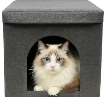 zooprinz Katzenhöhle 36,5x36,5x36,5 cm anthrazit mit Kissen | Cat Cave und Kuschelhöhle, Katzenbett für Indoor-Katzen, Katzenhaus als Versteck und Liegeplatz für große Katzen