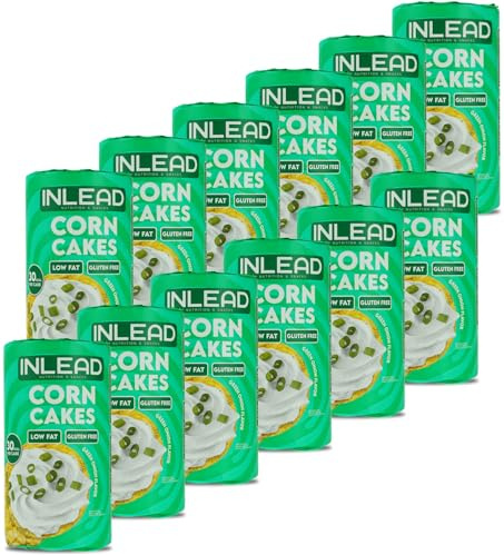 INLEAD - Corn Cakes | Leichte & Knusprige Maiswaffeln für Bewussten Genuss | Kalorienarm, Fettarm & Ideal als gesunde Alternative zu Chips 12x 120g (Green Onion)