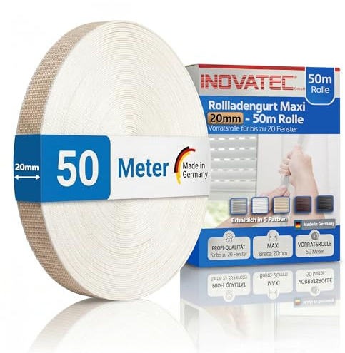 INOVATEC Sangle de volet roulant Maxi 20 mm Beige 50 m Pour porte et fenêtre Volet roulant Indéchirable et résistante aux UV