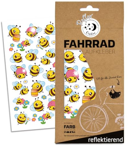Farbviereck Kleine Biene Aufkleber Fahrrad Kinder Sticker – 27 Sticker auf 1 Bogen, wetterfeste Fahrradaufkleber für Helm, Roller, Kinderwagen, Schulranzen & Geschenk | Made in Germany | R0037