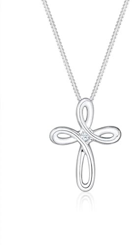Elli DIAMONDS Halskette Damen Kreuz Diamant (0.015 ct.) in 925 Sterling Silber