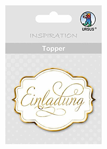 Ursus 56700003 - Topper Einaldung, weiß/gold, 8 Stück, ca. 6,5 x 7,6 cm, aus hochwertigen Materialien, mit edlem Perleffekt, Folienveredelt in silber, ideal zum Verzieren von Karten