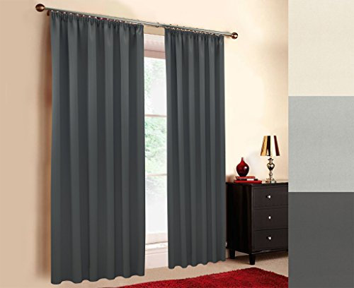 Hochqualitativer schwer entflammbarer Verdunkelungsvorhang nach Maß (M1 und B1 Zertifikat), Kräuselband, Thermovorhang, Vorhang nach Maß, Gardinen nach Maß, Silber Grau (185cm Höhe x 145cm Breite)