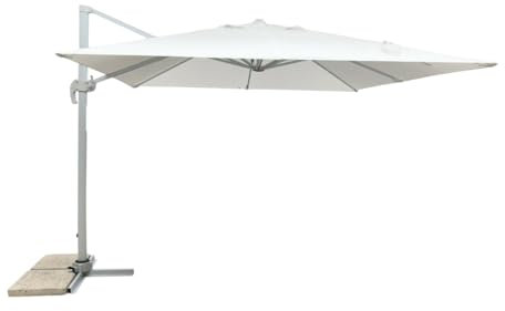 MICHELE SOGARI Ombrellone da Giardino 3X3 Bianco Base Decentrata Alluminio 3 X 3 Telo Poliestere e Rotazione 360 gr - Total White