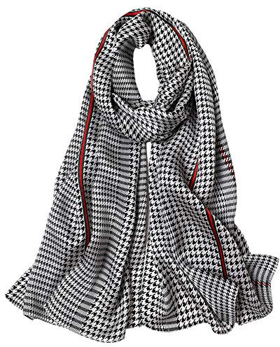 STORY OF SHANGHAI Seidenschal Damen 100% Seide, 20+ Bunte Luxuriöse Schals, Warm & Weich, als Stola Seidentuch Halstuch Pashmina - 53 * 170 cm Karo Schwarz