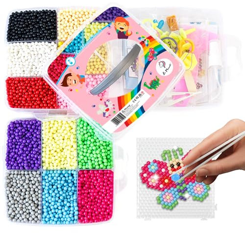 La Manuli Wasserperlen Nachfüllset - 10.000 Stück in 12 Farben, Aqua Sticky Beads, Magische Bastelperlen Kit mit Zubehör für kreatives Spielen, Ohne Bügeln DIY Spielzeug