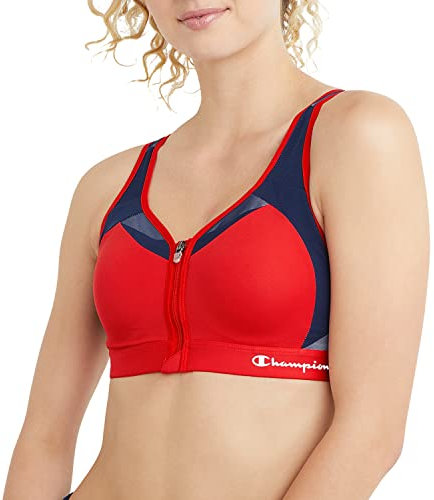 Champion Damen, Bewegungssteuerung, Reißverschluss, Hoher Schlagfestigkeit, Bügelloser Sport-BH, Undurchsichtige, Rote Flamme, 80D