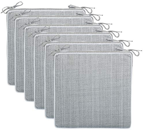 Brandsseller 6er Set Sitzkissen 40x40x4 cm – Wasser- & schmutzabweisende Stuhlkissen mit Bindebändern in Leinenoptk – Für Innen & Außen – Garten, Terrasse, Küche – Hellgrau
