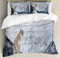 ABAKUHAUS Winter Bettbezugs Set Für Doppelbetten, Puma und Snowy Mountains, Milbensicher Allergiker geeignet mit Kissenbezügen, 200 x 200 cm, Grau Blau