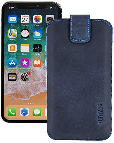 Suncase ECHT Leder Tasche kompatibel mit iPhone 12 Pro (6.1) mit ZUSÄTZLICHER Transparent Hülle | Schale | Silikon Bumper Handytasche (mit Rückzugsfunktion und Magnetverschluss) in Pebble Blue