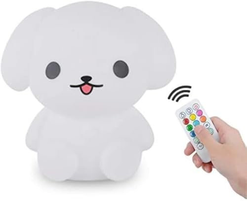 Tekemai Nachtlicht, Nachttischlampe für Kinder, Baby Kinderzimmerlampe zum Stillen sicher, bruchfest, einstellbare Helligkeit & Farbe, Timing-Funktion, Fernbedienung + Touch-Steuerung - Hund