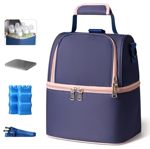 NCVI Bolsa para Enfriar Leche Materna con Bolsa de Hielo, Doble Capa, se Adapta a 6 Botellas, hasta 9 onzas para la Mochila de la Bolsa de la Bomba de Lactancia de la Madre
