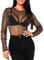 LINMON Women's Glitter Sheer Mesh Tops See Through Short Sleeve/Long Sleeve Tee Blouse Sexy Clubwear, Glitter Mesh-black, Medium