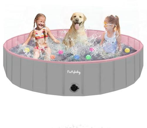furrybaby Piscina per Cani Pieghevole per Cani, Piscina per Cani Portatile per Bagno per Cani, Piscina per Cani in plastica Grande Piscina per Bambini Dura(Pink 160x30cm)
