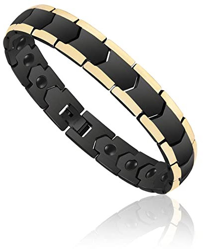 Magnetisches Armband,Herren Magnetarmband, Titan Stahl Magnettherapie Armband, Voll Magnetisches Armband mit 18 Magneten, Statische Elektrizität Entfernen, (Schwarzes Gold-Magnetarmband)