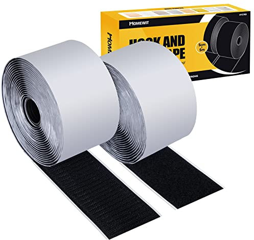 ilauke Scratch Autocollant Large, 5M ×50MM Bandes Adhésives Extra fort,5M Hook Loop Autoadhésif Double Face,Rouleau de Ruban Adhésif Forte pour Organiser et Réunir des Objets Autour Maison et Bureau