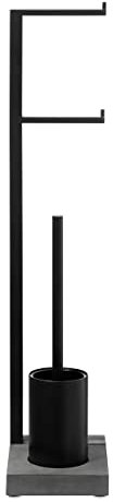blomus Stand WC-Garnitur - MENOTO- mit Toilettenpapierhalter für 2 Rollen und WC-Bürstenhalter aus Edelstahl Schwarz 15x20x72,5 cm (66311)