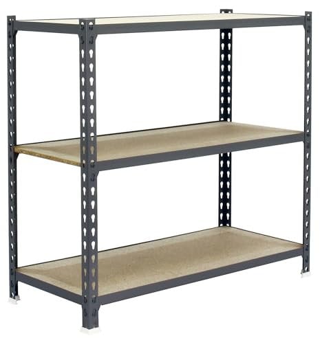 Simon Rack Étagère Rangement à 3 Niveaux en Boix, 200 kg Capacité de Charge et Point de Flexion, 1000x1100x500 mm, Étagère Charge Lourde, Étagère Garage, Gris/Bois - Maderclick