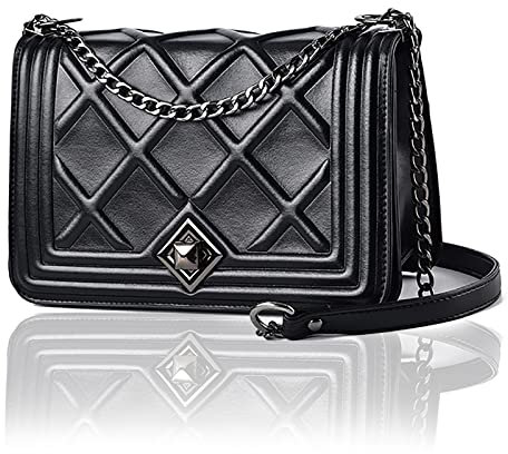 Umhängetasche Damen Handtasche Klein Schwarz - Vegan Leder Feste Schultertasche - Kleine Kette Schulterriemen Abendtasche - Reißverschluss Tasche Damen - City Clutch Party Zip Crossbody Bag Mode