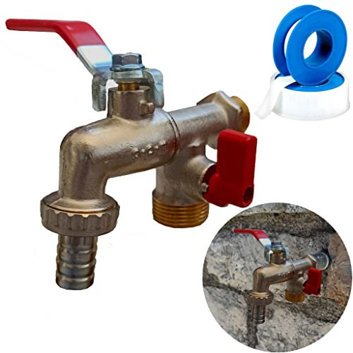 Parpyon® Rubinetto Giardino 1/2 pollice con porta gomma - Prodotto italiano - rubinetto lavabo da esterno con teflon per raccordi tubo irrigazione (Rubinetto 1/2- Mod.3)