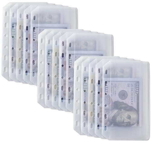 UMSICHT 15 Stück A7 Mini-Bindertaschen ohne Reißverschlüsse, Reißverschlussumschläge für Geldsystem, A7 Bindertasche für 6-Ringbuch, Geldordner, Organizer für Bargeld