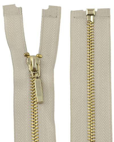 Aerzetix - C61354 - Cerniera separabile 55cm in Metallo con tiretto Decorativo - Cerniera Lampo - Beige - cursore Jeans Gilet pelletteria Cucito Vestiti Pantaloni merceria