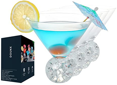 Dounx 8 oz Martini Gläser 4er Set Kristall Cocktail Gläser für Bar, Margarita, Cosmopolitan, Manhattan, Gimlet, Pisco Sour, bleifreie Gläser, rissiger Kristallkugelboden, wiederverwendbar