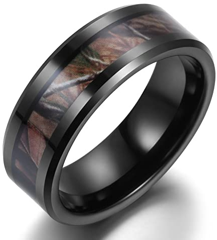 Adreamz 8 mm Wolframkarbid-Jagdring für Herren, echter Baum und Outdoor, Camouflage, Ehering, Metall, Kein Edelstein