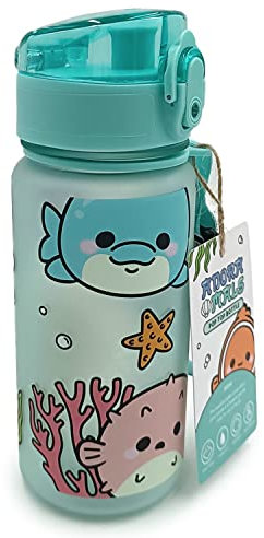 Puckator Gourde Enfant 350ml en Plastique Renforcé avec Couvercle à Bouton-poussoir - Adoramals - Vie Marine