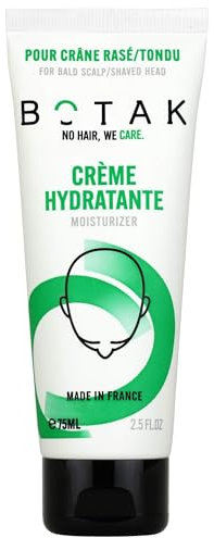 Crème Hydratante Apaisante Régénérante BOTAK pour Crâne Rasé/Tondu | 97% d'origine naturelle, Végan, Français | Matifiant | Anti-taches et ridules | Régule pH et microbiome | 75mL