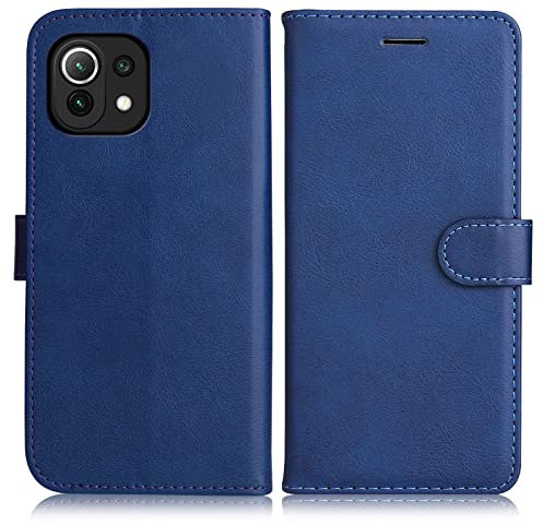 DENDICO Hülle für Xiaomi MI 11 Lite 4G / 5G, PU Leder Brieftasche Handyhülle, Flip Tasche TPU Schutzhülle mit Kartenfach für Xiaomi MI 11 Lite 4G / 5G, Dunkelblau