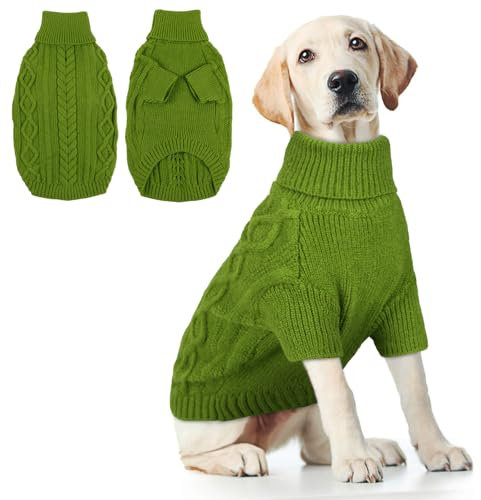 Hjumarayan Hundepullover Grosse Hunde - Hundepullover mit Geschirrloch, Pullover Hund Warme Strickpullover, Winter Hundepulli mit Beinen, Pullover für Große Hunde (Grün XXL)