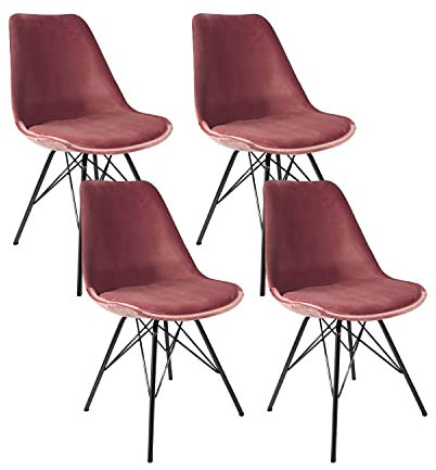 Kick Collection 4er Set Esszimmerstühl Velvet - Samt - Rosa - Modern und Hochwertig - Samtstoff und Metall - Erhältlich in vielen Farben