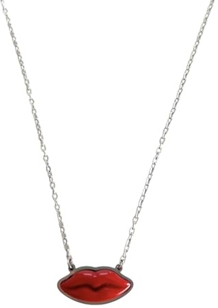 SiLo Bijoux Collana bocca labbra rossa donna in acciaio inox 316L Gold e Silver pendente Lolita alta qualità anallergico - Confezione regalo (SILVER)