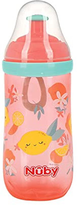 Nuby 2-stufiger Trinkbecher mit auslaufsicherem Silikonauslauf und Free-Flow Pop-Up, ab 6 Monaten, Zitronengelb