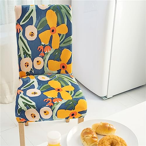 NCWANG Stuhlhussen Stretch 4er Set Bunte Blume Stretch Stuhlbezug Stuhlhussen,Hussen für Drucken Stuhlbezug Elastisch Abnehmbarer Dekoration Stuhlbezug für Küchenstühle,Hotel,Bankett,Party Deko