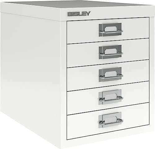 BISLEY Schubladenschrank aus Metall für DIN A4 in verkehrsweiß Schrank mit 5 Schubladen Büroschrank Werkzeugschrank