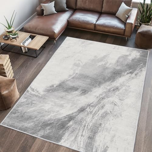Vamcheer Teppich Wohnzimmer Kurzflor Moderner - Schlafzimmer Teppich Flauschiger,Waschbar Teppich der Orient,Teppiche Groß für Arbeitszimmer, Büro,Super Weich, Anti-Rutsch,Hellgrau 200x290