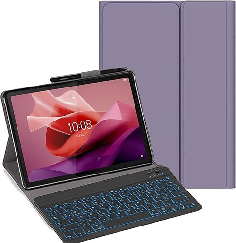 YHFZR Tastatur Hülle für Lenovo Tab P12 12,7 Zoll 2023, [Deutsches QWERTZ] Ultraslim Hülle mit 7 Farben Beleuchtung Kabellose Tastatur mit Schützhülle für Lenovo Tab P12 12,7 Zoll 2023, Violett