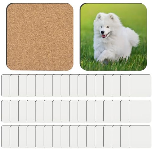 48 PCS Sublimation Coasters Blanks MDF Cork Back Heat Transfer Coasters Wood Hardboard Coasters Blank Sublimation Square Crafts Coaster Blanks Bulk for DIY Painting Art Craft,3.93x3.93 inch