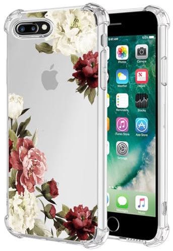 Jhxtech Phone Case for iPhone 7 Plus Case, iPhone 8 Plus, Apple 7 Plus girls women, Slim Shockproof Clear Floral Pattern Soft Flexible TPU Protective Cover for Apple iPhone 7 Plus Blossom Flower
