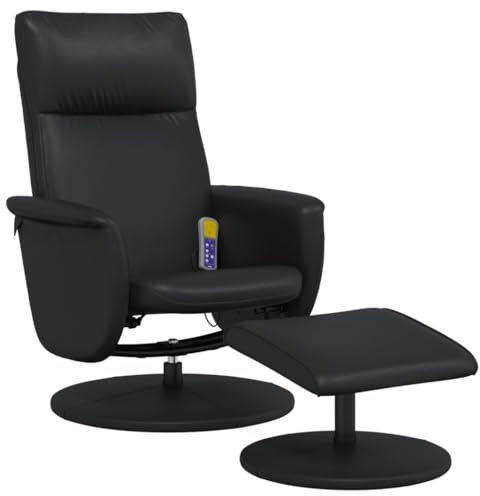 vidaXL Massagesessel, Sessel Verstellbare Rückenlehne, Drehbar Fernsehsessel Relaxsessel mit Fußhocker, Liegesessel Polstersessel Ruhesessel, Schwarz Kunstleder