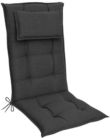 elGiga Hochlehner-Auflage 1-Stück Classic 2208 Anthrazit 120 x 50 x 7 cm für Gartenstuhl, mit Kopfpolster, hochwertig, waschbar und pflegeleicht