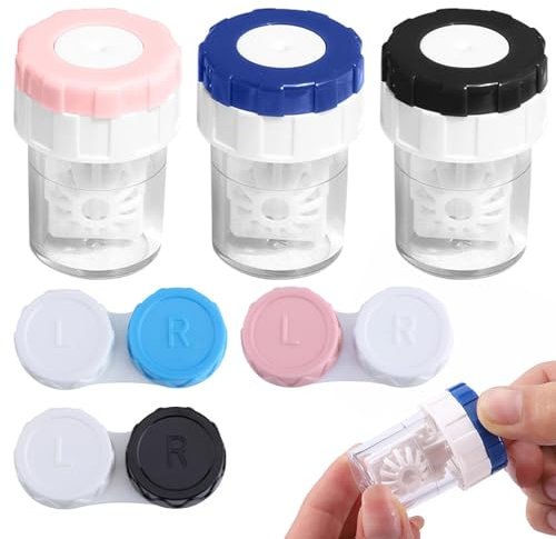 3 limpiadores manuales de lentillas, recipiente manual portátil para lentes de contacto, contactos oculares de colores, limpieza rápida, con 3 unidades de recipiente para lentillas, para uso diario
