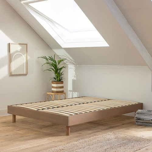 Terre de Nuit Sommier kit en Bois Massif Taupe 140x190